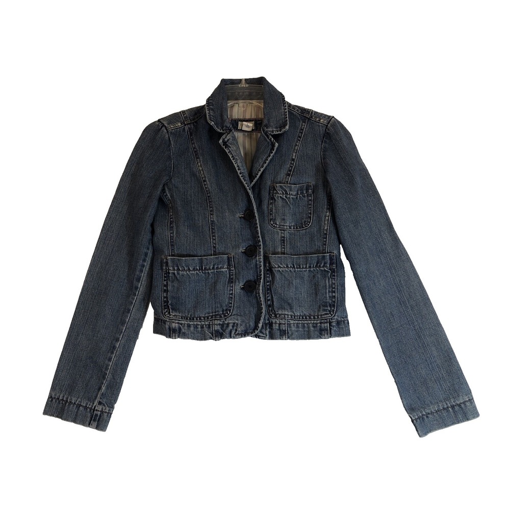 Abercrombie Jean Jacket Girls Large Denim Blue Medium Wash Mild Distressed Kids